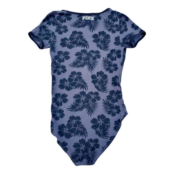 Victoria's Secret PINK Tropical Print Bodysuit Short Sleeve Palm Grey Black XS - Picture 2 of 11